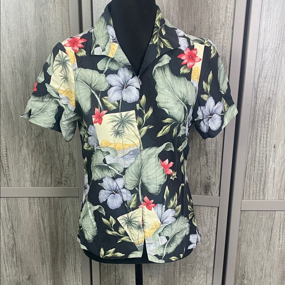 Tommy Bahama floral Hawaiian button-down silk shirt women's S